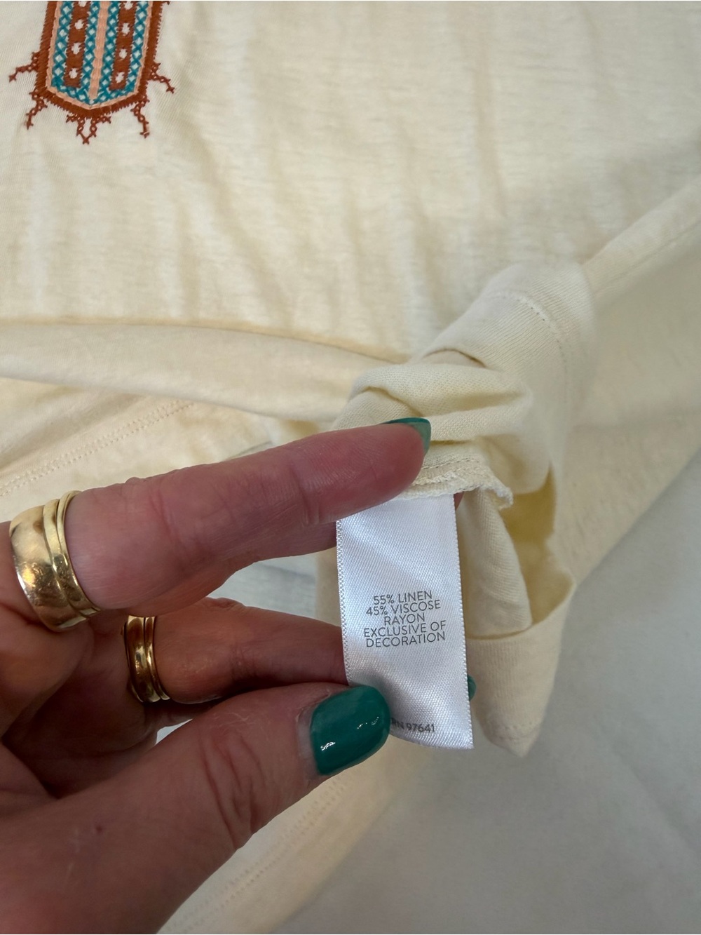 J. Jill Linen Blend Cream Embroidered V-Neck Top Dolman Sleeves Large Petite - Picture 6 of 6